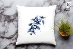 Blue Berry Branch Watercolor Clipart PNG Product Image 3