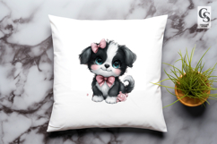 Cute Baby Puppy with Pink Bow Floral Dog Clipart PNG Product Image 3