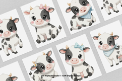 15 Bundle Watercolor Cute Cow Girl Black White Buffalo Milk Product Image 3