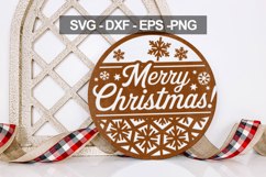 Merry Christmas Round Wood Sign Laser Cut Ornament Product Image 3
