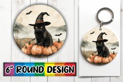 Black Cat Halloween Round Design for Sublimation Keychain Product Image 1