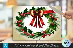 Holly And Ribbon Wreath Elegant Cutting Board PNG Product Image 1