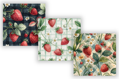 Watercolor Strawberry Gingham Paper, Seamless Digital Fruit Product Image 3