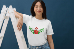 Red Floral Embroidery Design with Green Leaf Branches Product Image 3