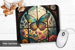 Butterfly and Floral Stained Glass Design Mouse Pad PNG Product Image 1