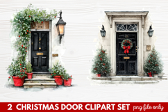 2 Christmas Door Clipart Set | Festive Holiday Front Door Product Image 1