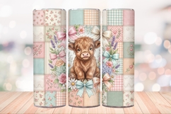 Coquette Highland Cow 20 OZ Skinny Tumbler Wrap PNG. Product Image 3