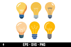 A set of flat vector icons showing various light bulbs Product Image 3
