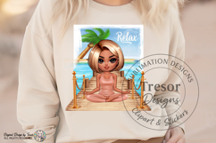 Relax Yoga Beach Meditation Design, Wellness Chibi girl PNG Product Image 4