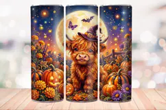Highland Cow Fall 20 OZ Skinny Tumbler Wrap Sublimation PNG. Product Image 3