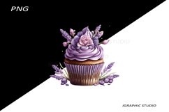 Lavender Cupcake Clipart, Floral Cupcake Clipart Product Image 1