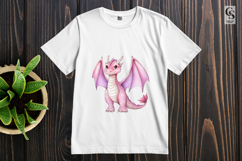 Cute Pink Dragon Watercolor Clipart PNG Product Image 3