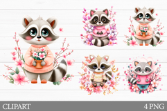 Spring Raccoon Clipart. Spring Raccoon Sublimation Product Image 1