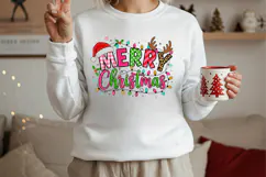 Glitter Merry Christmas Png Sublimation Retro Clipart Product Image 1