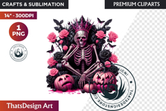Pink &amp; Black Gothic Halloween Skeleton Clipart PNG, Skull Product Image 1