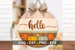 Hello Fall Sign SVG Round | Pumpkin Autumn Door Decor Product Image 3