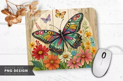 Butterfly and Floral Upcycled Art Mouse Pad PNG Design Product Image 1