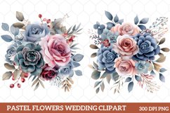 Pastel Flowers Watercolor Clipart, Watercolor Flowers Product Image 1