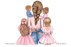 Mother three daughter and son clipart Product Image 2