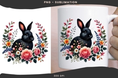 Black rabbit with flowers png design for T-shirts Product Image 3
