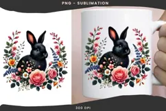 Black rabbit with flowers png design for T-shirts Product Image 3