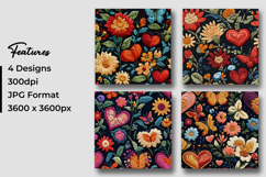 Floral Heart Embroidery Digital Paper Pattern Product Image 3