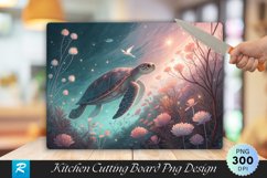 Dreamy Turtle Swim with Glowing Pastels Cutting Board PNG Product Image 1