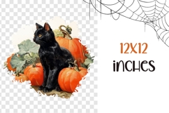 Halloween Black Cat PNG, Vintage Halloween Cat T-Shirt PNG Product Image 3