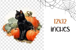 Halloween Black Cat PNG, Vintage Halloween Cat T-Shirt PNG Product Image 3