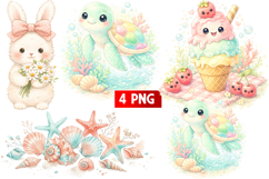Cute Summer PNG | Bunny, Turtle &amp; Ice Cream Clipart Product Image 1