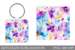 Alcohol Ink Flowers Keychain. Flowers Keychain Design Product Image 1