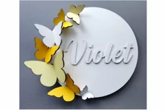 3D Butterfly Nursery sign | Girl Nursery round sign SVG Product Image 1