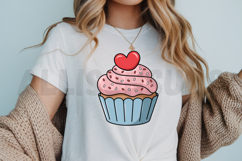 Sweet Cartoon Cupcake With Pink Frosting And A Red Heart Product Image 3