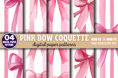 Pink Bow Coquette Digital Paper Background PNG Product Image 1
