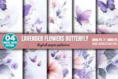 Lavender Flowers Butterfly Backgrounds Bundle PNG Product Image 4