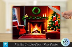 Cozy Fireplace with Christmas Tree Cutting Board PNG Design Product Image 1