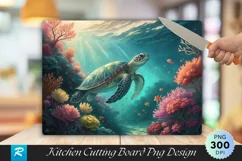 Turtle Swimming in Glowing Water Cutting Board PNG Product Image 1