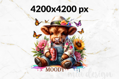 Moody Highland Cow PNG, Floral Soda Cup Sublimation Product Image 2