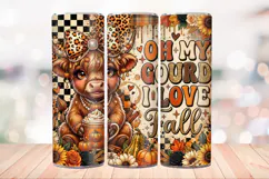 Fall Highland Cow 20 OZ Skinny Tumbler Wrap Sublimation Png. Product Image 3