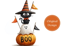 Boo Halloween Cat Tumbler, Cartoon Ghost Tumbler Wrap Product Image 3