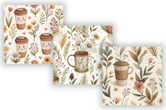 Coffee &amp; Wildflowers Seamless Pattern, Cozy Floral Coffee Product Image 3