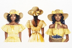 Summer Picnic Clipart Watercolor Yellow Dress Girls Vintage Product Image 3