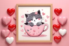 Sweet Cat Valentines Day Clipart, Valentines PNG Product Image 3