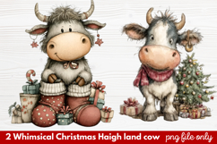 2 Whimsical Christmas Highland Cow Clipart | Cute Festive Product Image 1