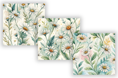 Daisy Flowers Watercolor Seamless Pattern, Floral Digital Product Image 3