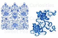 Embroidery, Flowers, Lace, Elements, Clipart, Blue, PNG Product Image 3
