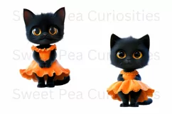 Black Cat, Orange, Ephemera, PNG, watercolor, Clipart Product Image 3