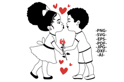 Valentine SVG PNG Kids Kissing with Rose, Black Love Clipart Product Image 3