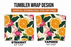 Orange with Leaves and Flowers Tumbler Wrap Sublimation Product Image 3