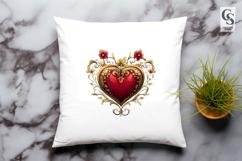 Golden Floral Heart Frame Clipart Sublimation PNG Product Image 3
